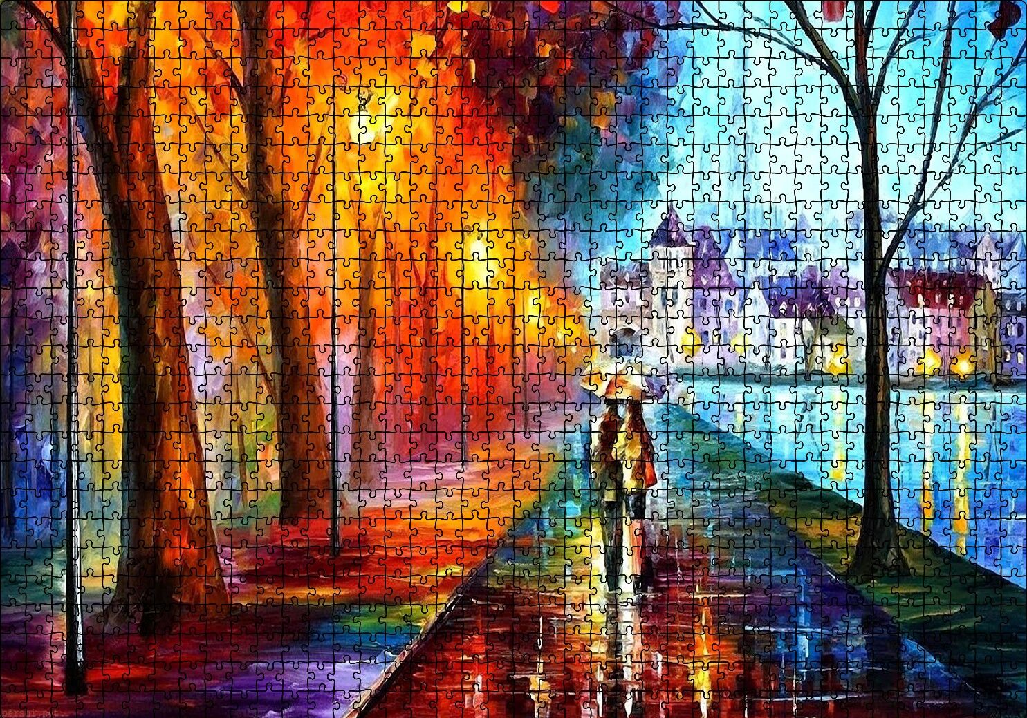 Yağmur Sahil Şemsiyeli Çift Yağlı Boya Puzzle Yapboz MDF Ahşap 1000 Parça 49 cm X 68 cm