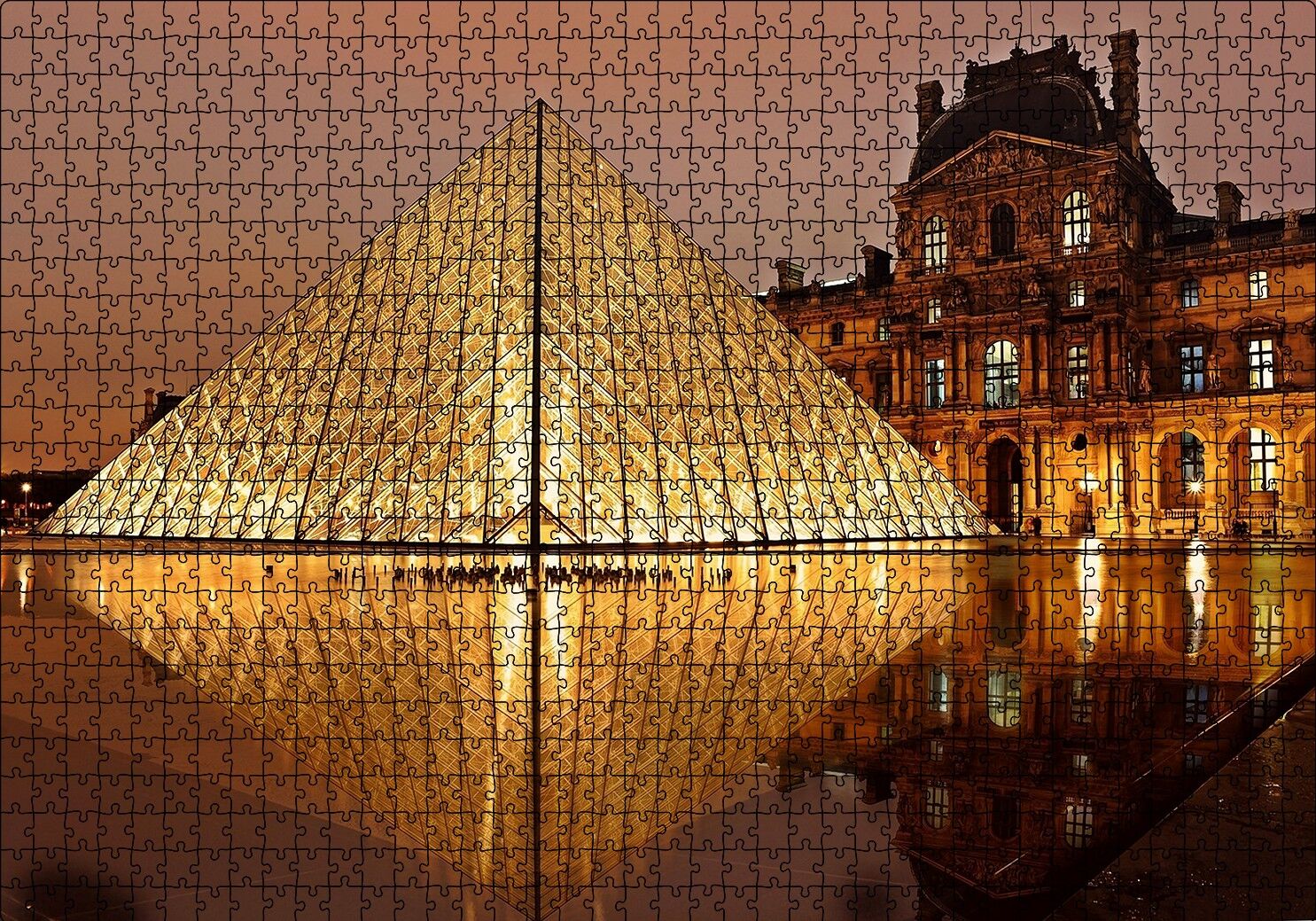 Paris Louvre Müzesi Gece Manzarası Puzzle Yapboz MDF Ahşap 1000 Parça 49 cm X 68 cm