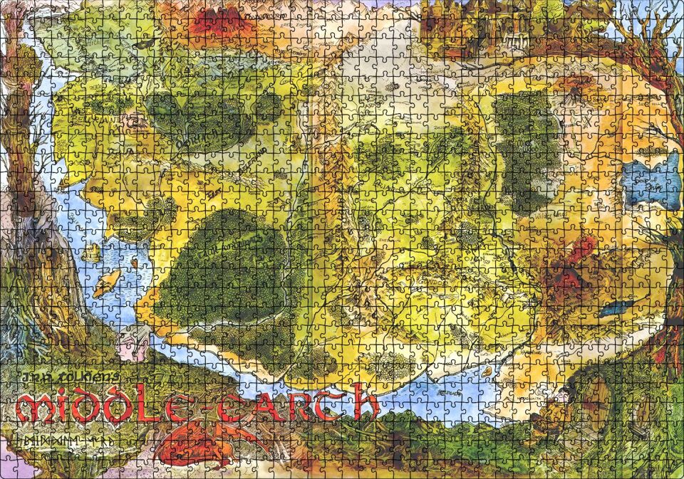 Orta Dünya Haritası Renkli Puzzle Yapboz MDF Ahşap 1000 Parça 49 cm X 68 cm