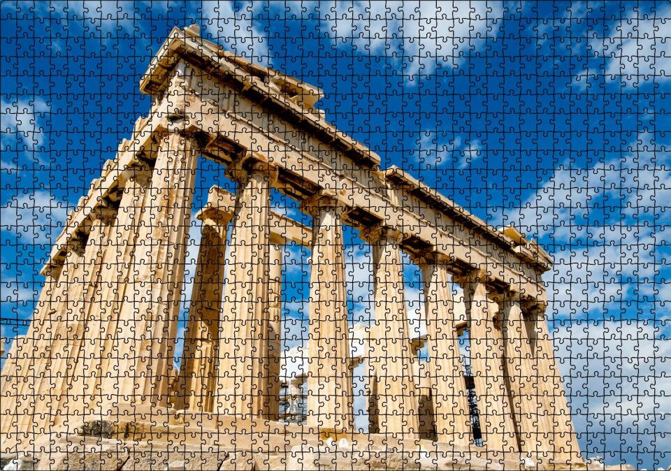 Yunanistan Tapınak Harabeleri ve Bulutlar Puzzle Yapboz MDF Ahşap 1000 Parça 49 cm X 68 cm