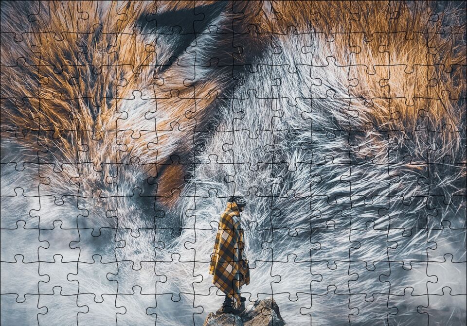 Tilki Gözü ve İnsan İllüstrasyon Puzzle Yapboz MDF Ahşap