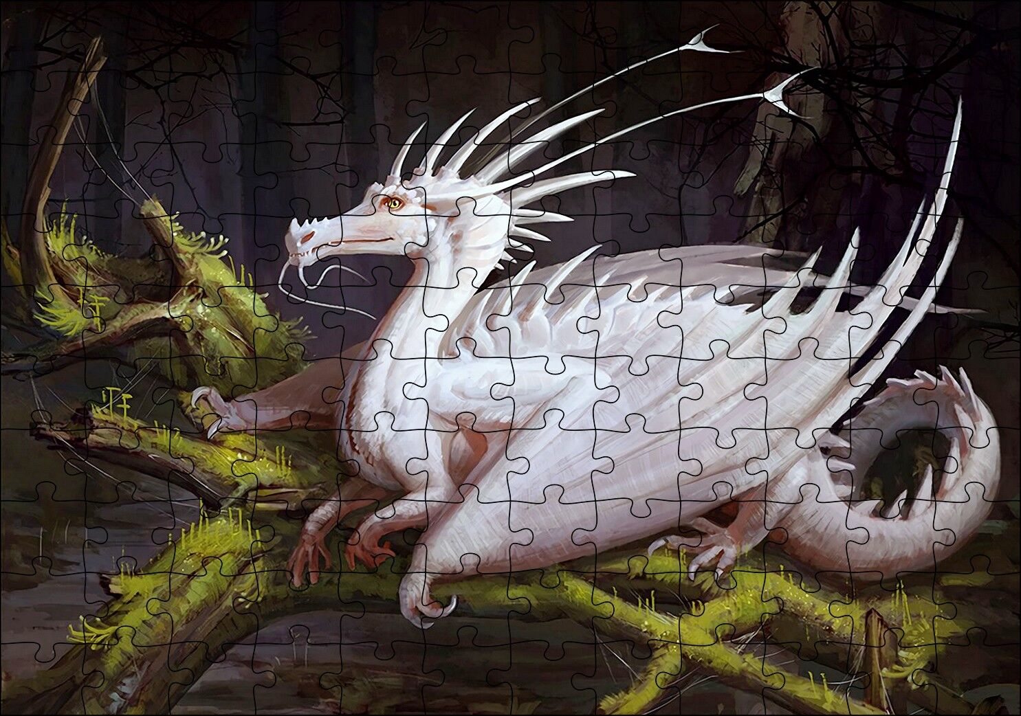 Beyaz Ejderha Puzzle Yapboz MDF Ahşap