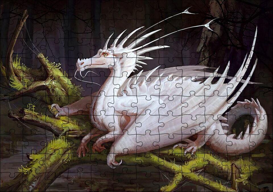 Beyaz Ejderha Puzzle Yapboz MDF Ahşap