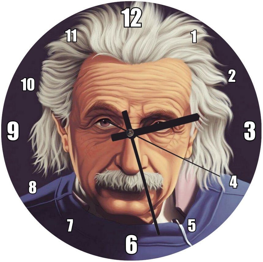 Albert Einstein Mavi Kazak Mdf Ahşap Duvar Saati 50 cm Çap