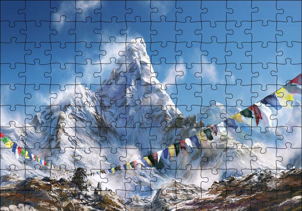 Himalayalarda Dua Bayrakları Puzzle Yapboz MDF Ahşap 120 Parça 24 cm X 34 cm