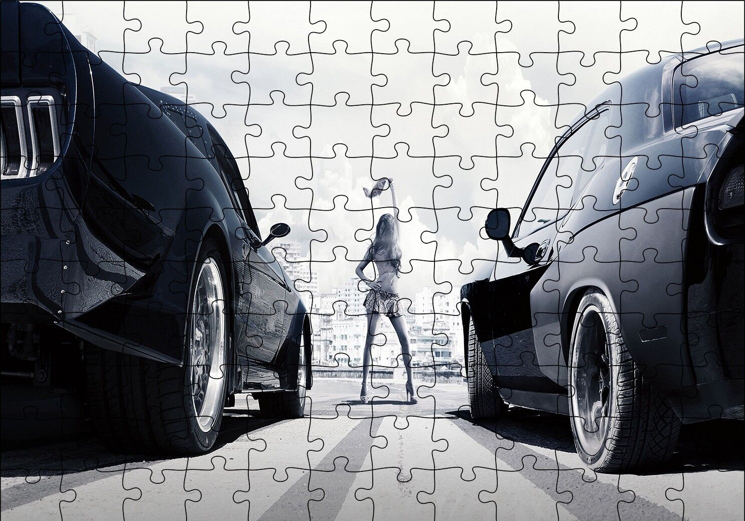Hızlı ve Öfkeli Drag Başlıyor Görsel Puzzle Yapboz MDF Ahşap 120 Parça 24 cm X 34 cm