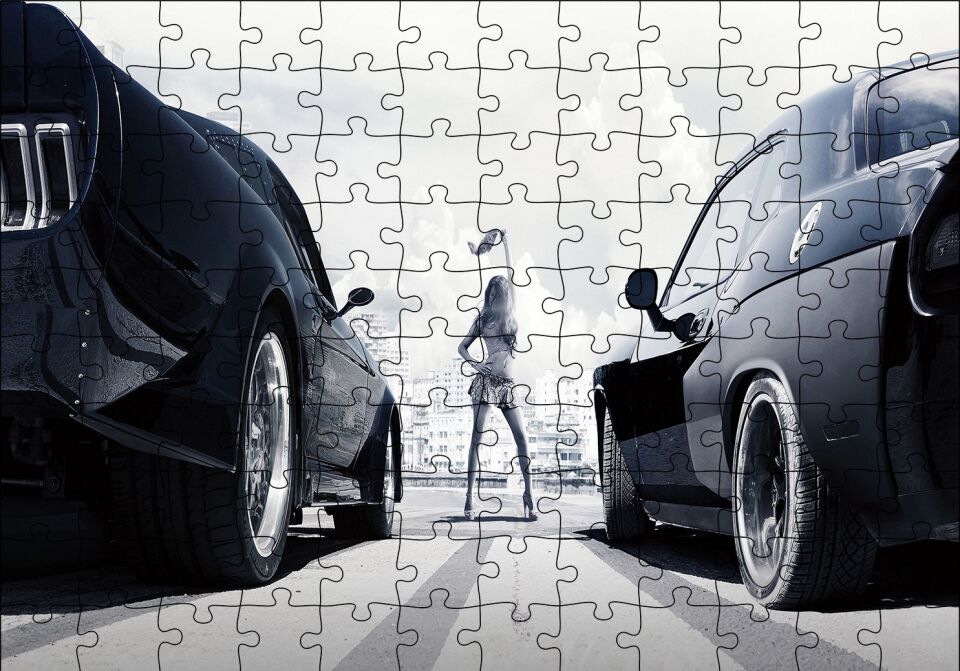 Hızlı ve Öfkeli Drag Başlıyor Görsel Puzzle Yapboz MDF Ahşap 120 Parça 24 cm X 34 cm