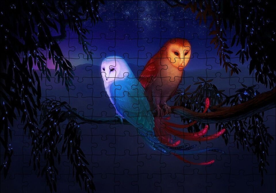 Dalda Fantastik Baykuşlar ve Işıklar Puzzle Yapboz MDF Ahşap 120 Parça 24 cm X 34 cm
