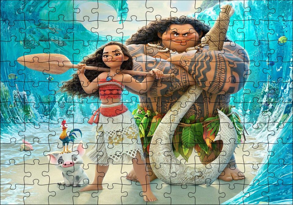 Moana Animasyon Filmi Ve Hayvanlar Puzzle Yapboz MDF Ahşap 120 Parça 24 cm X 34 cm