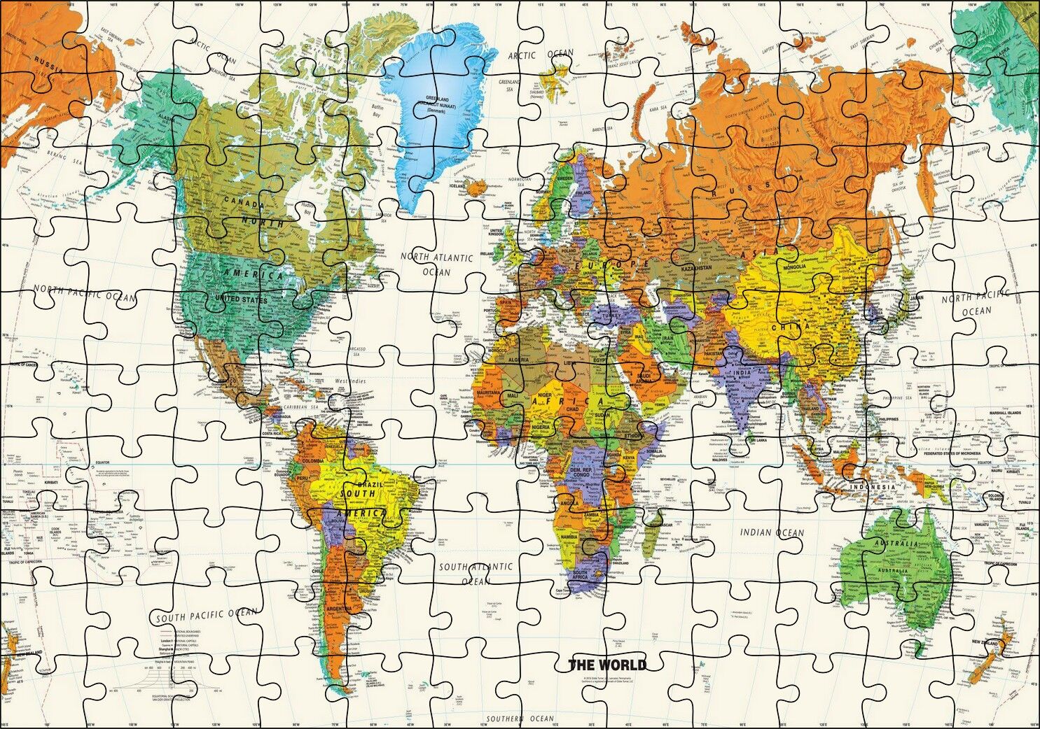 Dünya Haritası Sular Beyaz Renkte Puzzle Yapboz MDF Ahşap 120 Parça 24 cm X 34 cm