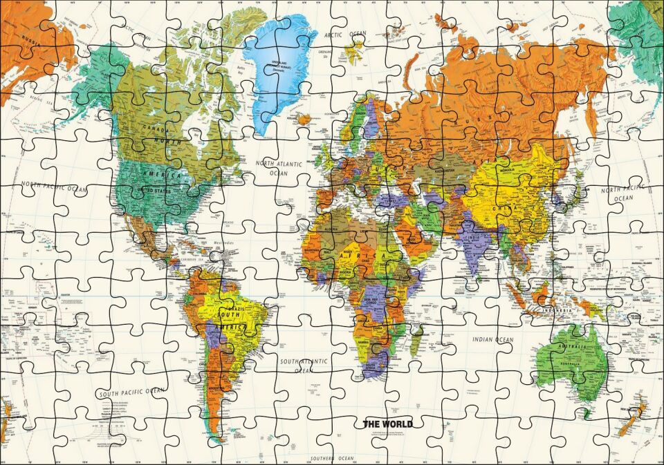 Dünya Haritası Sular Beyaz Renkte Puzzle Yapboz MDF Ahşap 120 Parça 24 cm X 34 cm