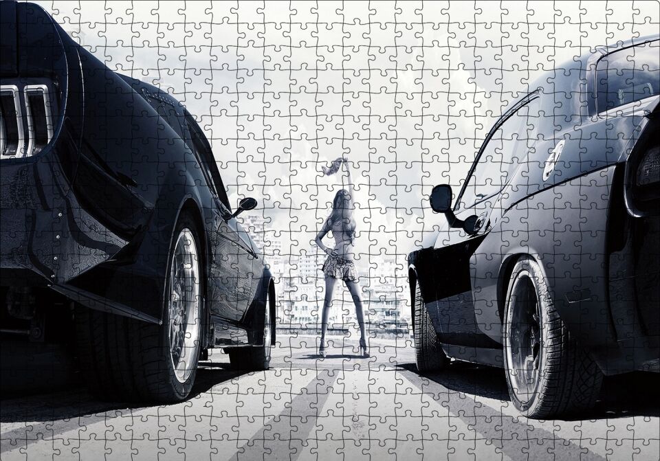 Hızlı ve Öfkeli Drag Başlıyor Görsel Puzzle Yapboz MDF Ahşap 500 Parça 49 cm X 68 cm