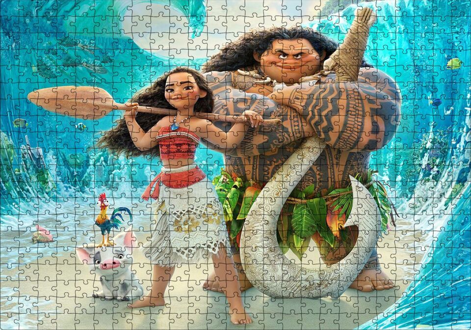 Moana Animasyon Filmi Ve Hayvanlar Puzzle Yapboz MDF Ahşap 500 Parça 49 cm X 68 cm