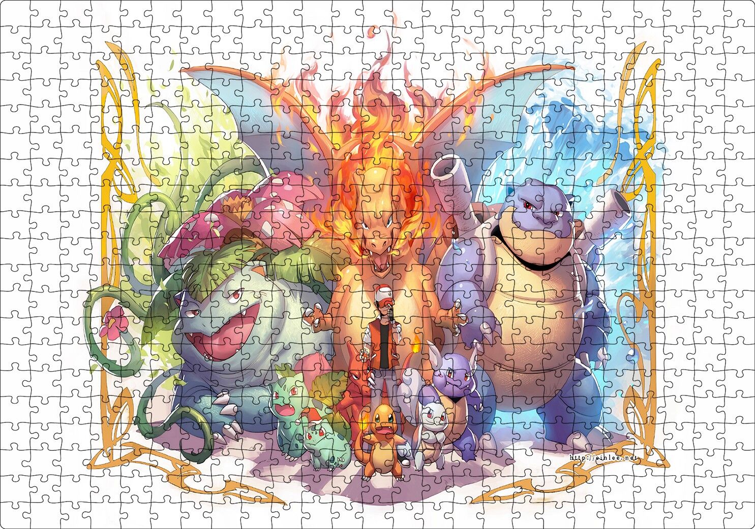 Pikaçu Tüm Karakterler Dijital Çizim Puzzle Yapboz MDF Ahşap 500 Parça 49 cm X 68 cm