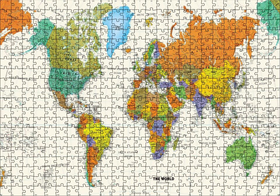 Dünya Haritası Sular Beyaz Renkte Puzzle Yapboz MDF Ahşap 500 Parça 49 cm X 68 cm