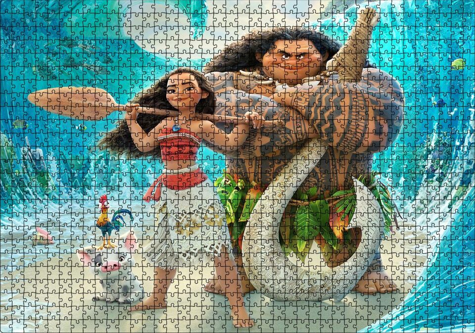 Moana Animasyon Filmi Ve Hayvanlar Puzzle Yapboz MDF Ahşap 1000 Parça 49 cm X 68 cm