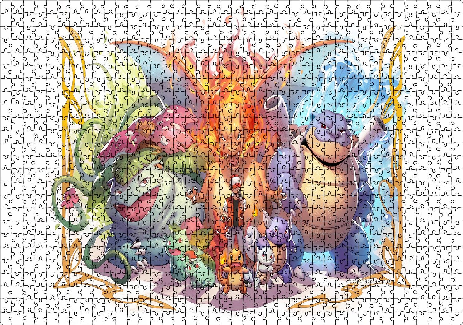 Pikaçu Tüm Karakterler Dijital Çizim Puzzle Yapboz MDF Ahşap 1000 Parça 49 cm X 68 cm