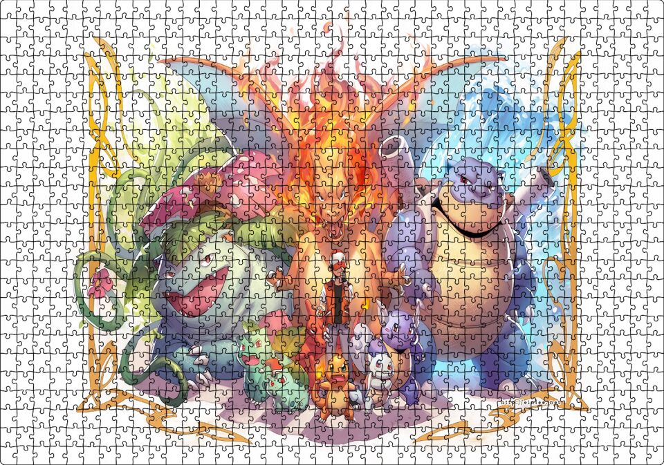 Pikaçu Tüm Karakterler Dijital Çizim Puzzle Yapboz MDF Ahşap 1000 Parça 49 cm X 68 cm