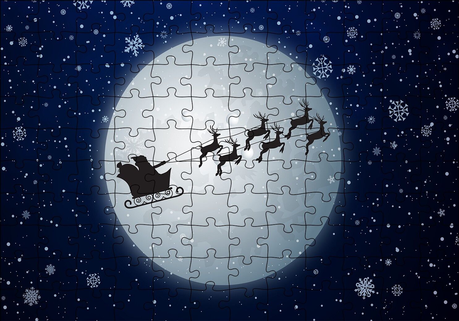 Dolunay Geyikler Kar Taneleri ve Noel Baba Puzzle Yapboz MDF Ahşap