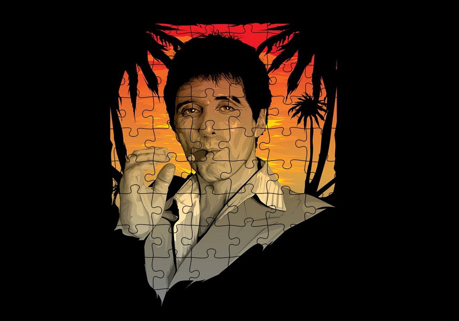Yaralı Yüz Tony Montana Puro İçiyor Puzzle Yapboz MDF Ahşap 120 Parça 24 cm X 34 cm