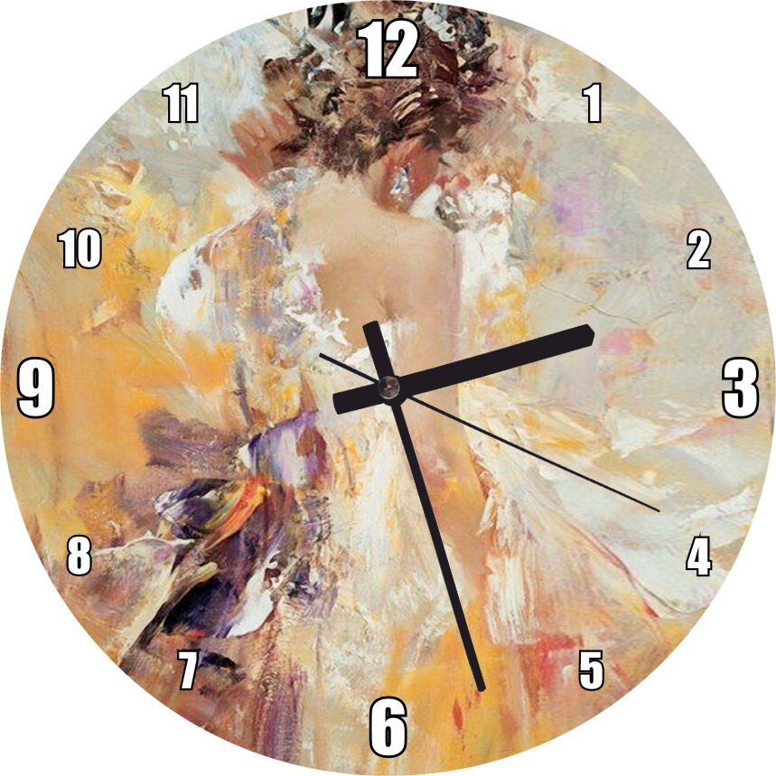 Arkası Dönük Elbiseli Kadın Görseli  Mdf Ahşap Duvar Saati