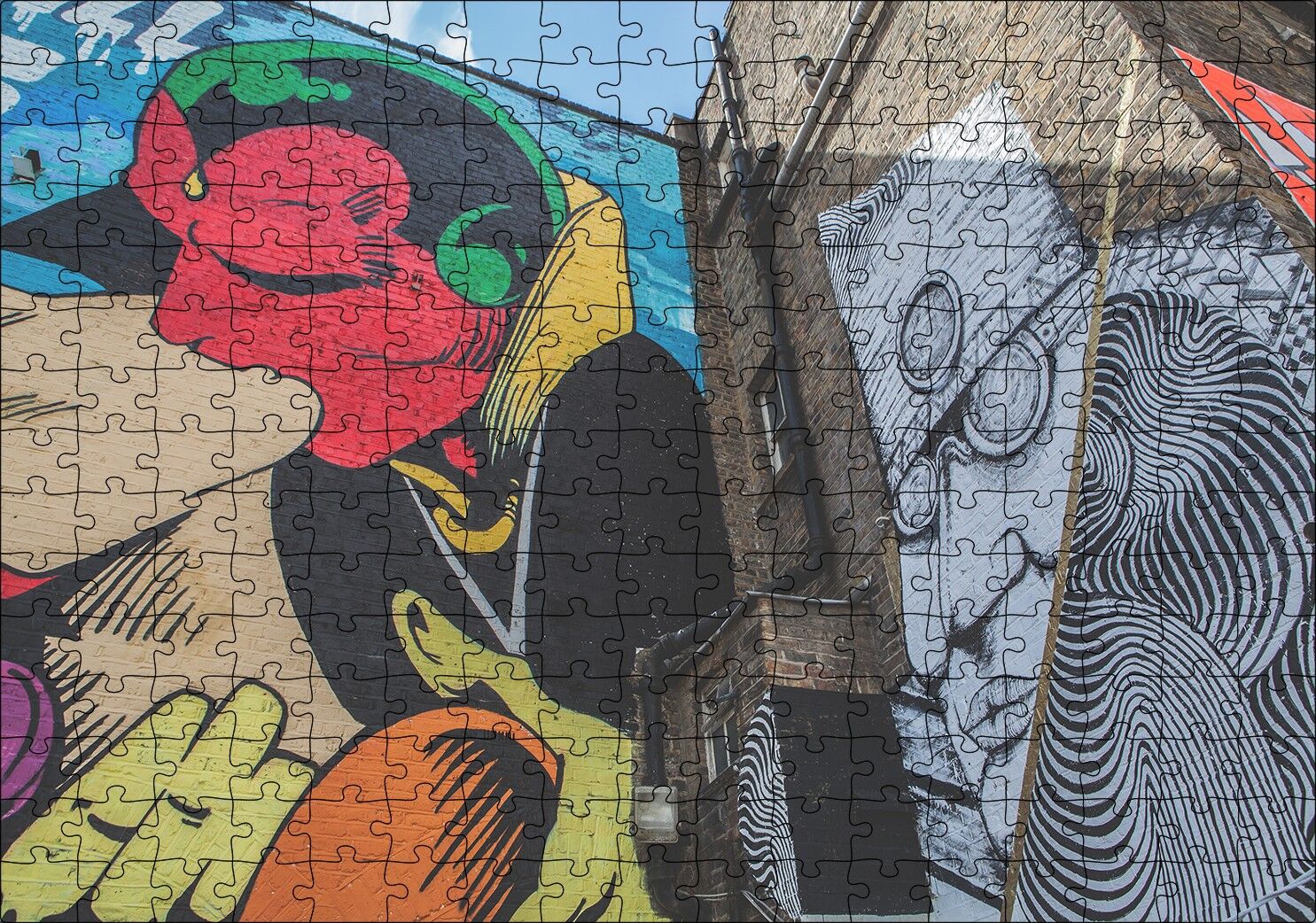 Öpüşen Çift Bina Boyama Puzzle Yapboz MDF Ahşap 255 Parça 34 cm X 49 cm