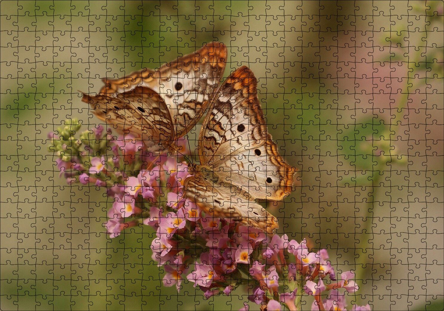 Pembe Çiçekler ve Bir Çift Kelebek Puzzle Yapboz MDF Ahşap 500 Parça 49 cm X 68 cm