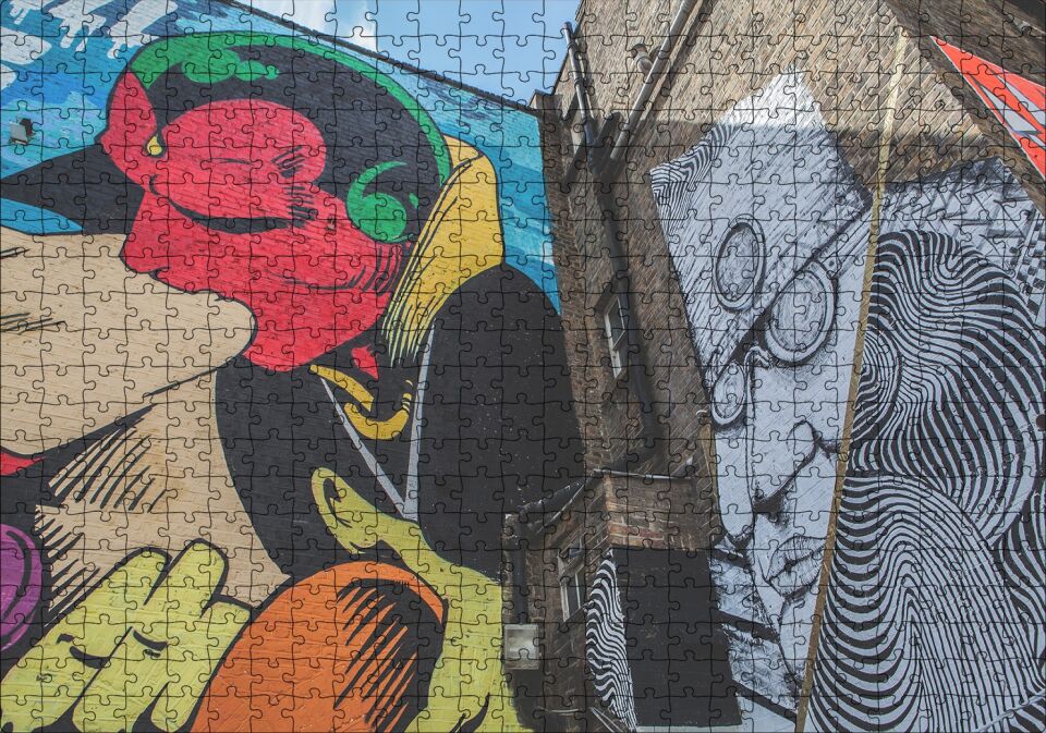 Öpüşen Çift Bina Boyama Puzzle Yapboz MDF Ahşap 500 Parça 49 cm X 68 cm