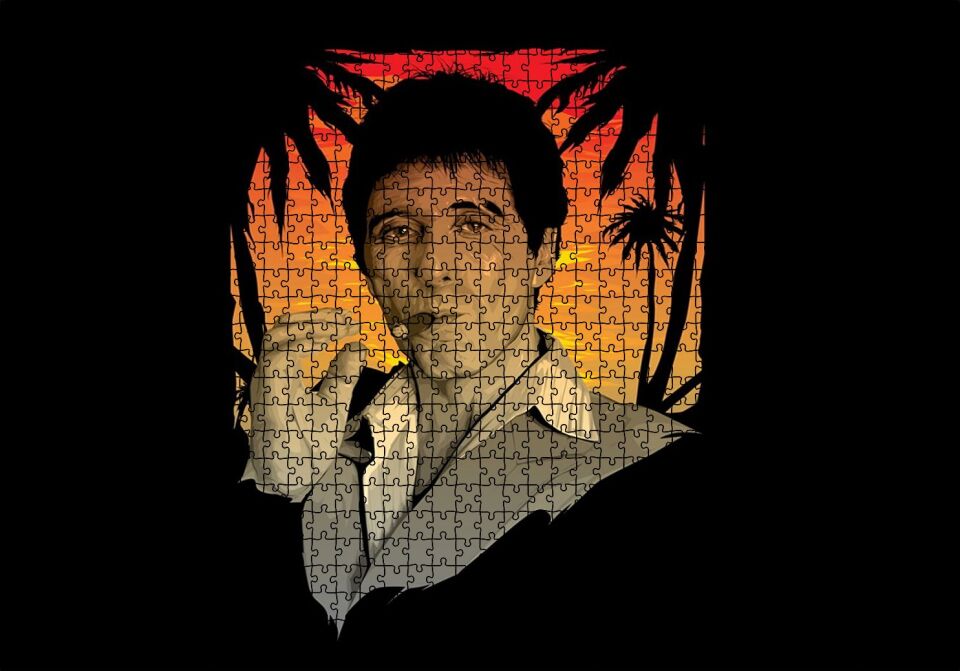 Yaralı Yüz Tony Montana Puro İçiyor Puzzle Yapboz MDF Ahşap 1000 Parça 49 cm X 68 cm