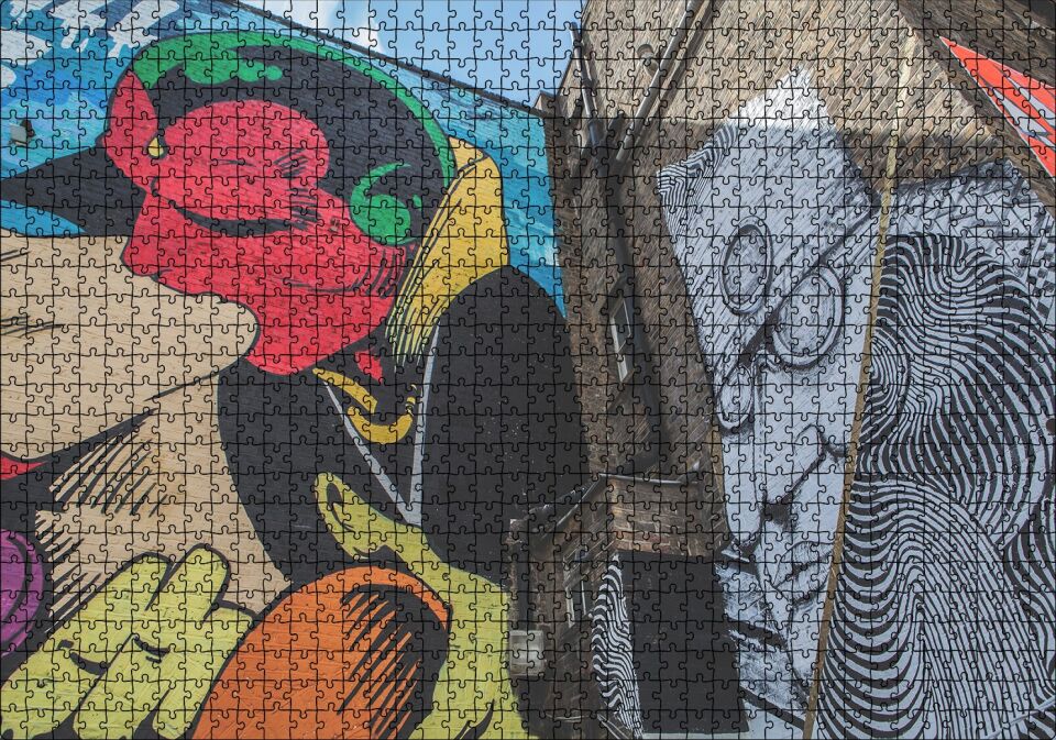 Öpüşen Çift Bina Boyama Puzzle Yapboz MDF Ahşap 1000 Parça 49 cm X 68 cm