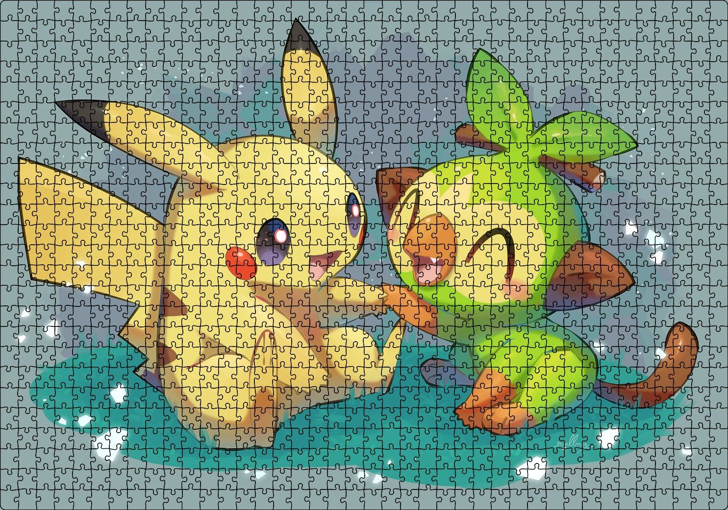 Pikaçu ve Sevimli Arkadaşı Puzzle Yapboz MDF Ahşap 1000 Parça 49 cm X 68 cm