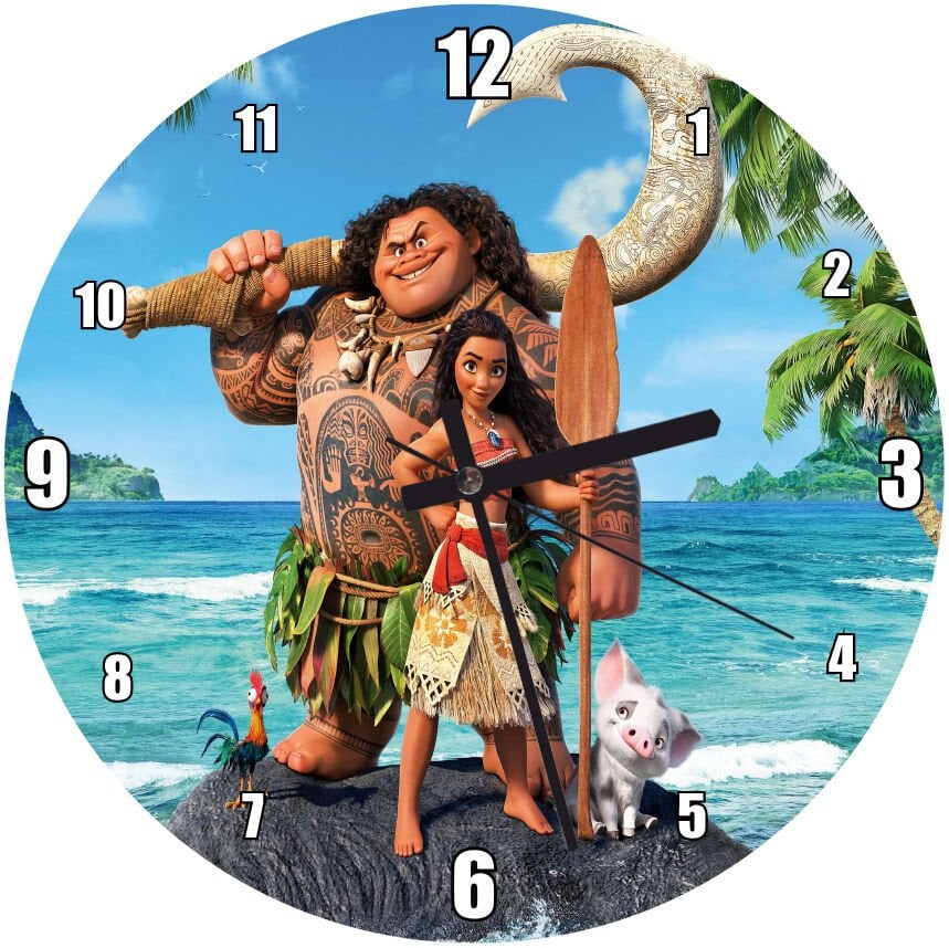Moana Animasyon Mdf Ahşap Duvar Saati 50 cm Çap