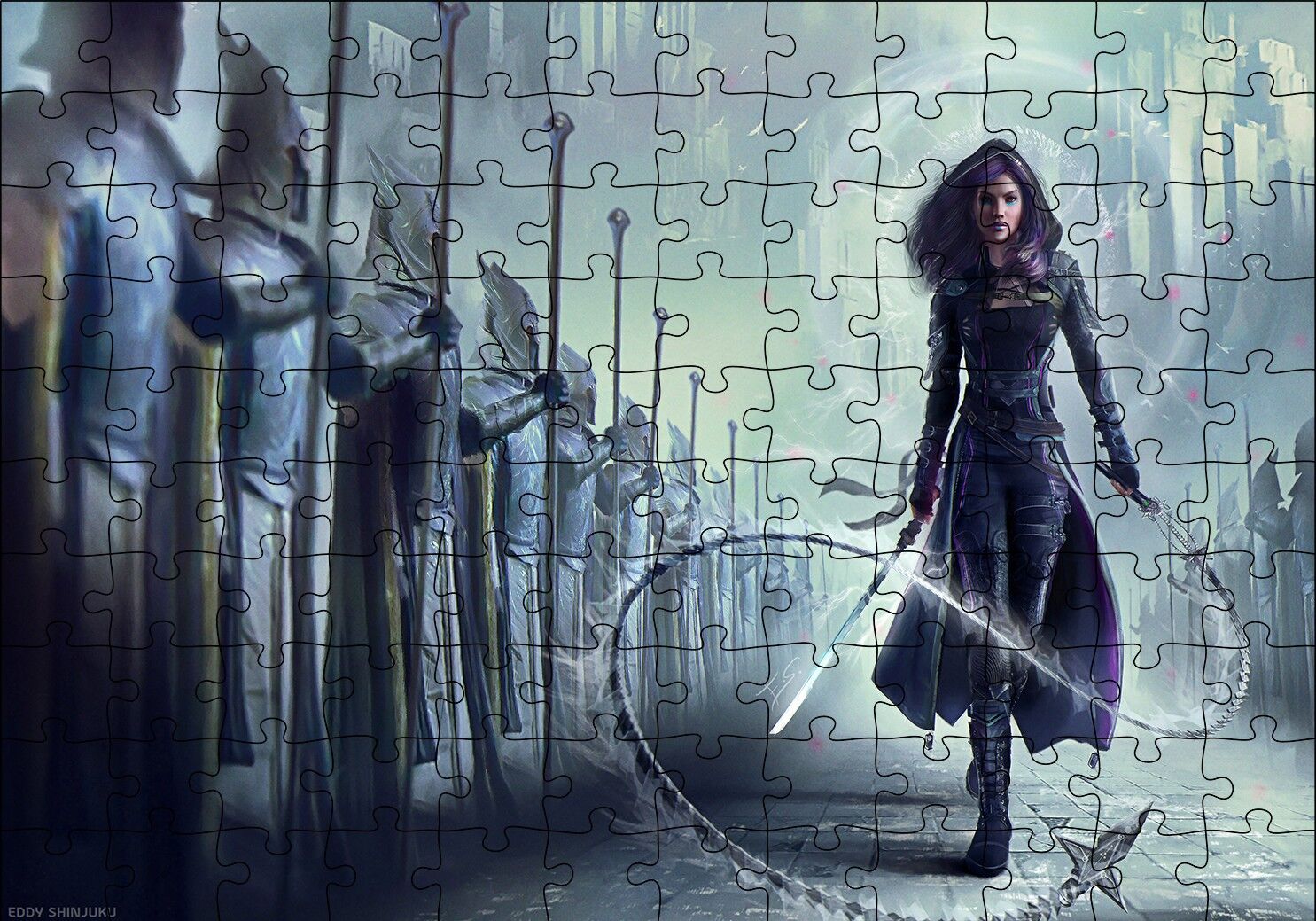 Kırbaçlı Prenses ve Zırhlı Savaşçılar Puzzle Yapboz MDF Ahşap 120 Parça 24 cm X 34 cm