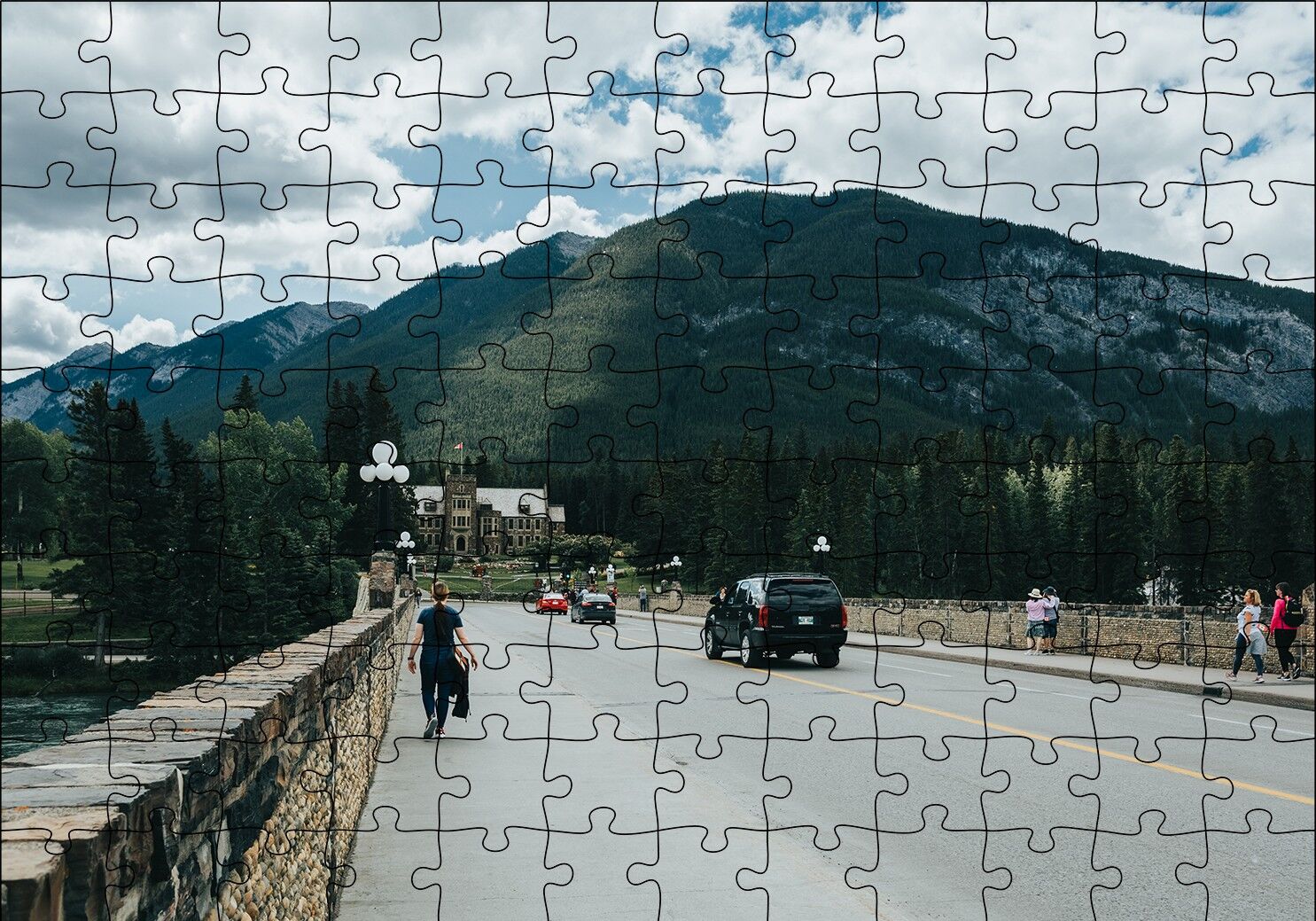 Bulutlu Gökler Köprü ve Dağlar Puzzle Yapboz MDF Ahşap