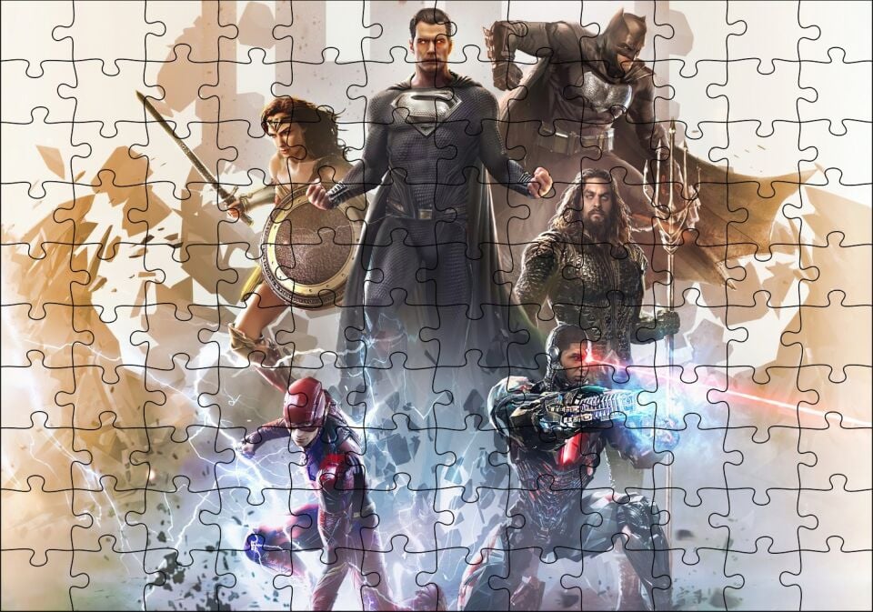 Adalet Birliği Süper Kahraman Karakterleri Puzzle Yapboz MDF Ahşap 120 Parça 24 cm X 34 cm