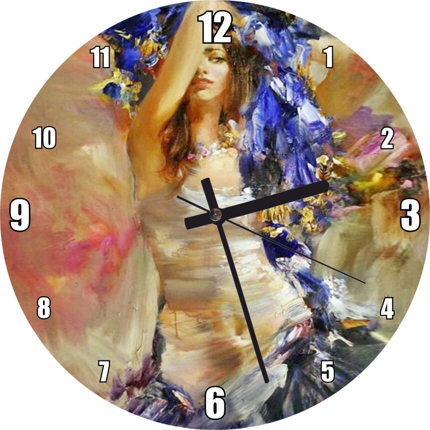 Beyaz Lacivert Elbisesiyle Çingene Kızı  Mdf Ahşap Duvar Saati