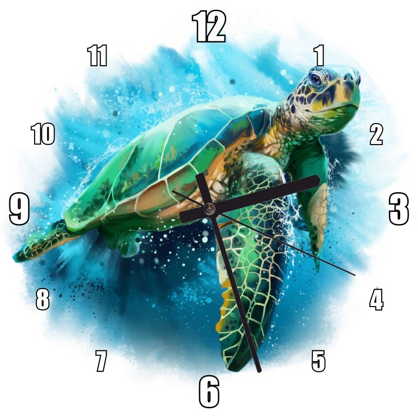 Beyaz Zemin Okyanus Kesit ve Caretta  Mdf Ahşap Duvar Saati