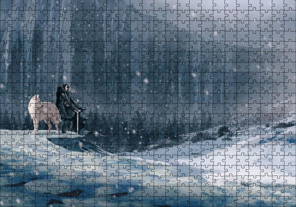 Kayalık Duvar Karlar Beyaz Kurt ve Şövalye Puzzle Yapboz MDF Ahşap 500 Parça 49 cm X 68 cm