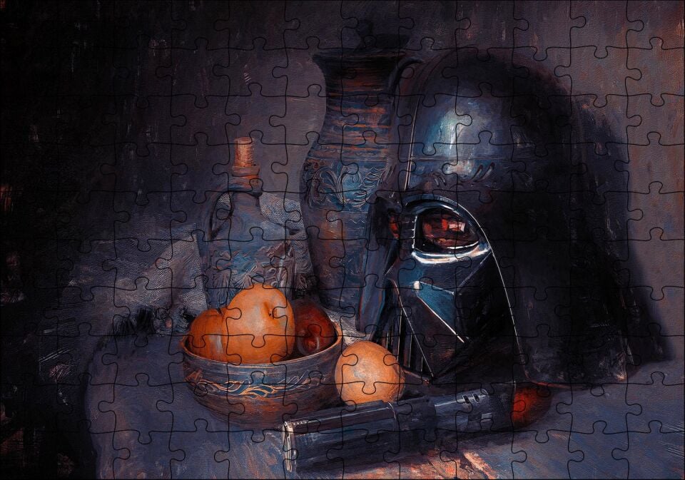 Darth Vader Kaskı Işın Kılıcı ve Meyveler Puzzle Yapboz MDF Ahşap