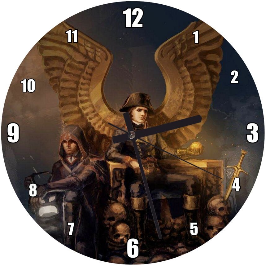Napoleon Bonaparte Kartal Kanatlı Tahtı Kuru Kafalar Mdf Ahşap Duvar Saati 50 cm Çap