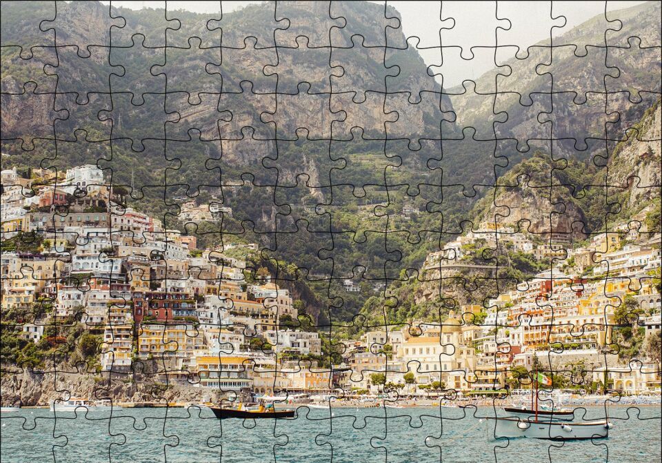 Deniz ve Yalçın Kayalıklardaki Evler Puzzle Yapboz MDF Ahşap