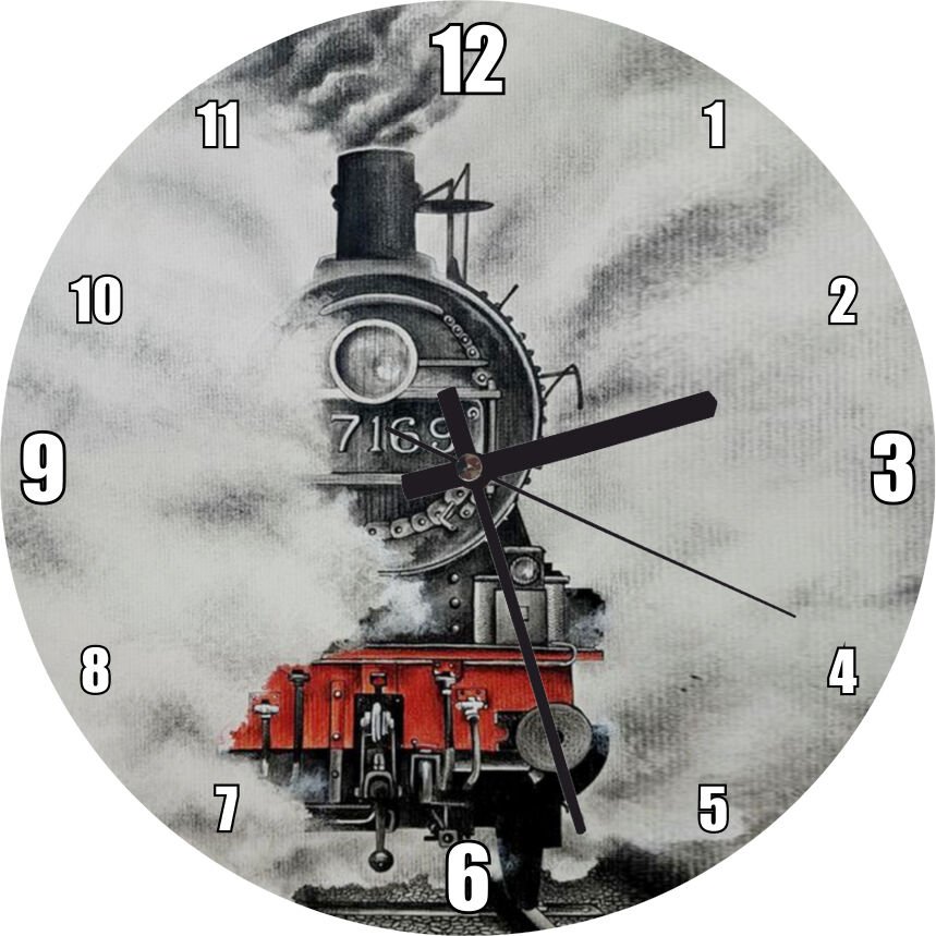 Buhar ve Dumanlar Arasında Karatren  Mdf Ahşap Duvar Saati