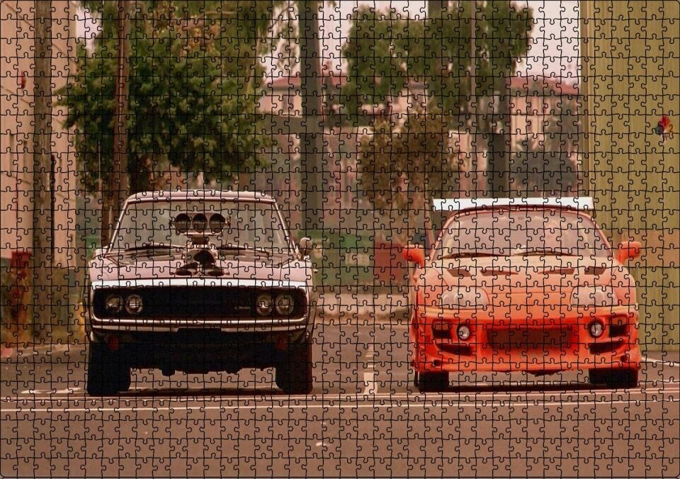 Hızlı Öfkeli Kırmızı Siyah Otomobil Puzzle Yapboz MDF Ahşap 1000 Parça 49 cm X 68 cm
