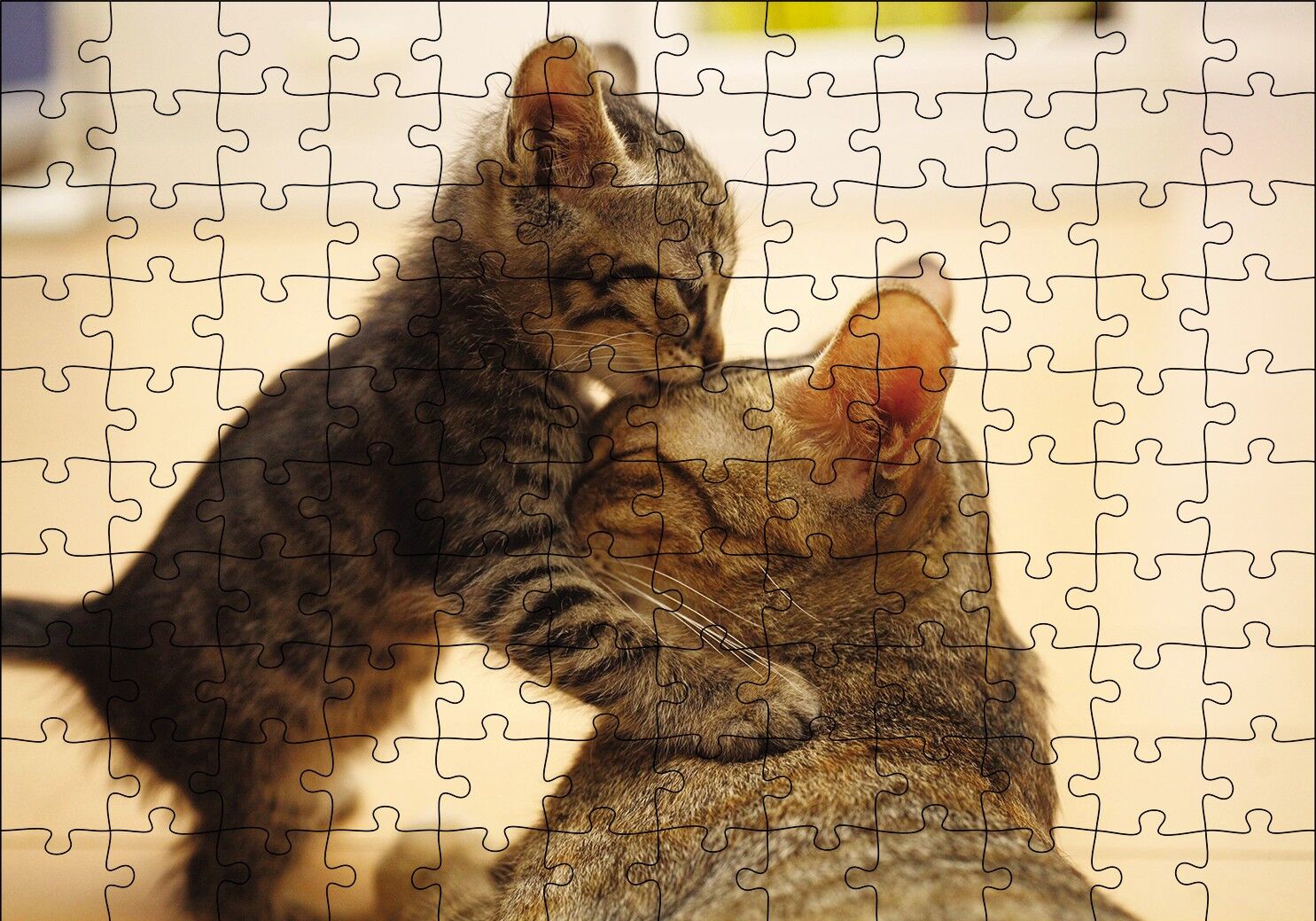 Yavru Kedi Anne Sevgisi Puzzle Yapboz MDF Ahşap 120 Parça 24 cm X 34 cm