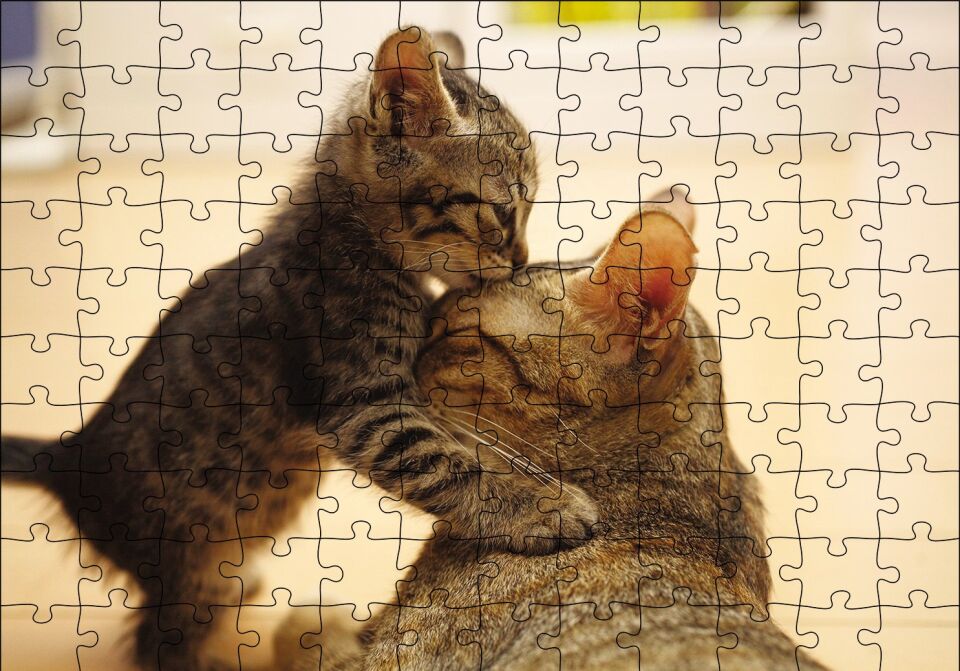 Yavru Kedi Anne Sevgisi Puzzle Yapboz MDF Ahşap 120 Parça 24 cm X 34 cm