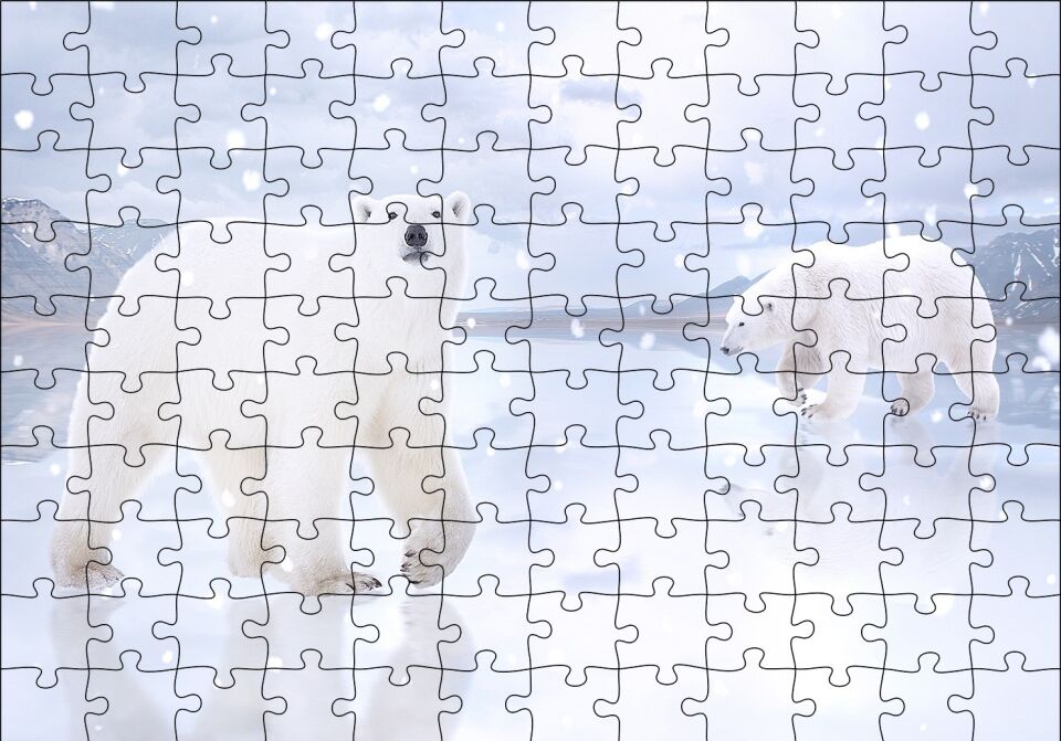 Kutup Ayıları Karlar ve Buz Kütleleri Puzzle Yapboz MDF Ahşap 120 Parça 24 cm X 34 cm