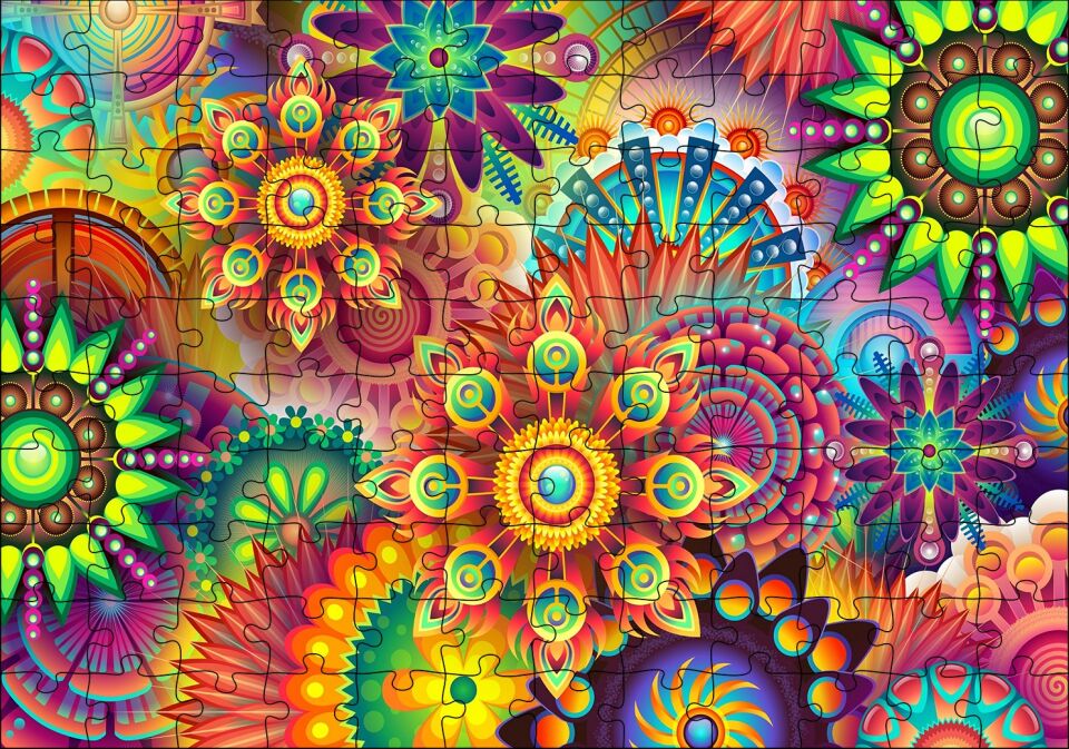 Sanrılar Dünyasında Şekiller Puzzle Yapboz MDF Ahşap 120 Parça 24 cm X 34 cm
