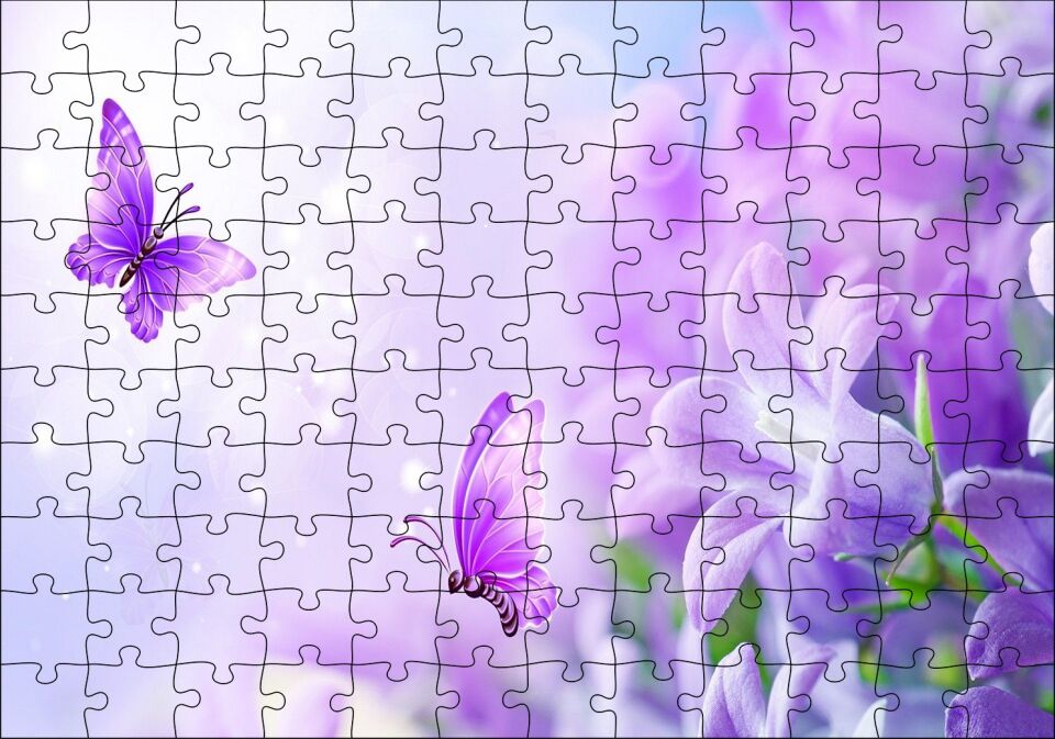 Lavantalar ve Mor Kelebekler Puzzle Yapboz MDF Ahşap 120 Parça 24 cm X 34 cm