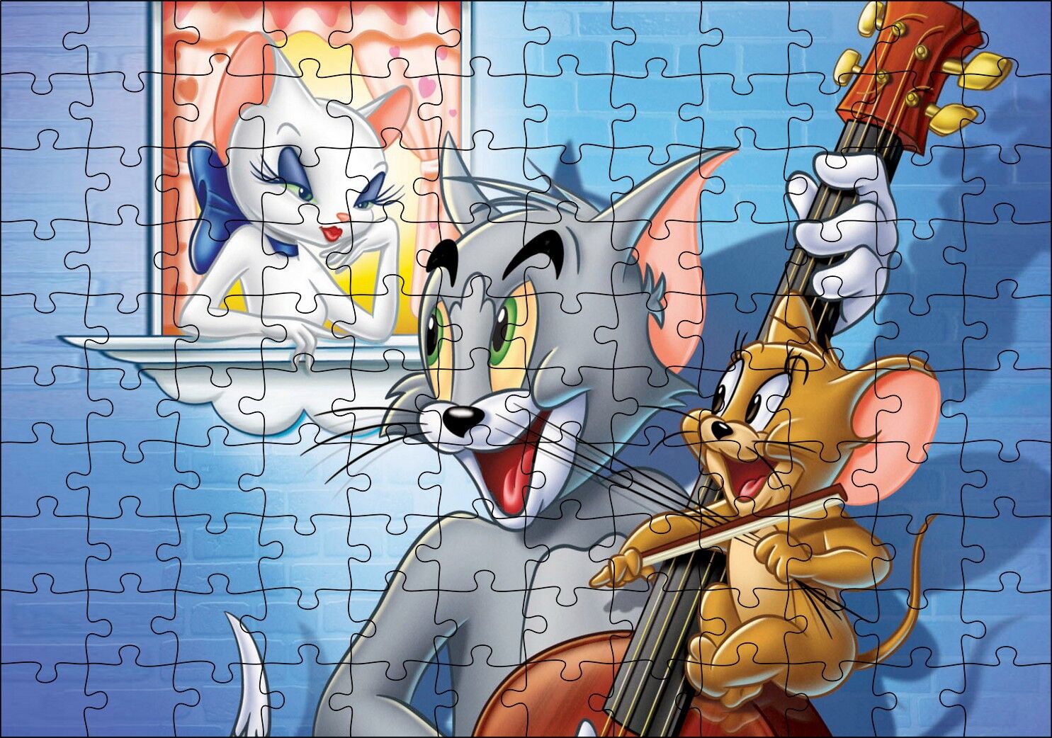 Tom A Jerry Zamilovana Srdce Görseli Puzzle Yapboz MDF Ahşap 120 Parça 24 cm X 34 cm
