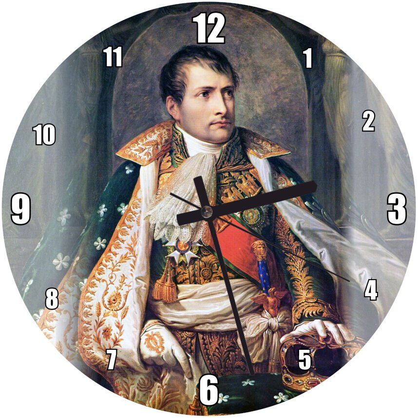 Napoleon Bonaparte Tahtta Tacı  Mdf Ahşap Duvar Saati 50 cm Çap